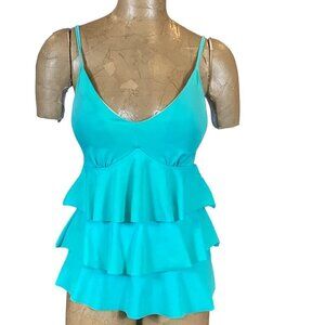 Blu Ella Ruffle Swimsuit Tankini Top‎ Sz M Turquoise Blue 179L